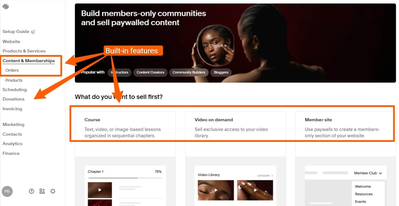 Squarespace built-in features