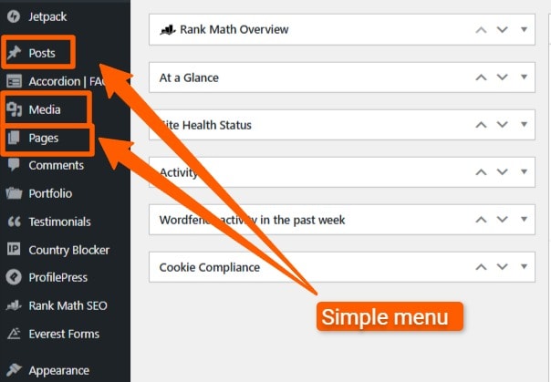 WordPress side menu