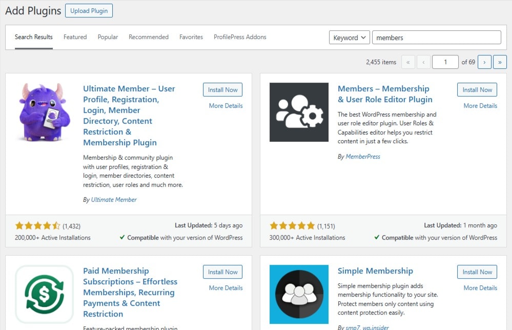 WordPress plugins to create a membership site.