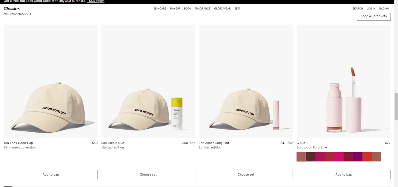Glossier product page section