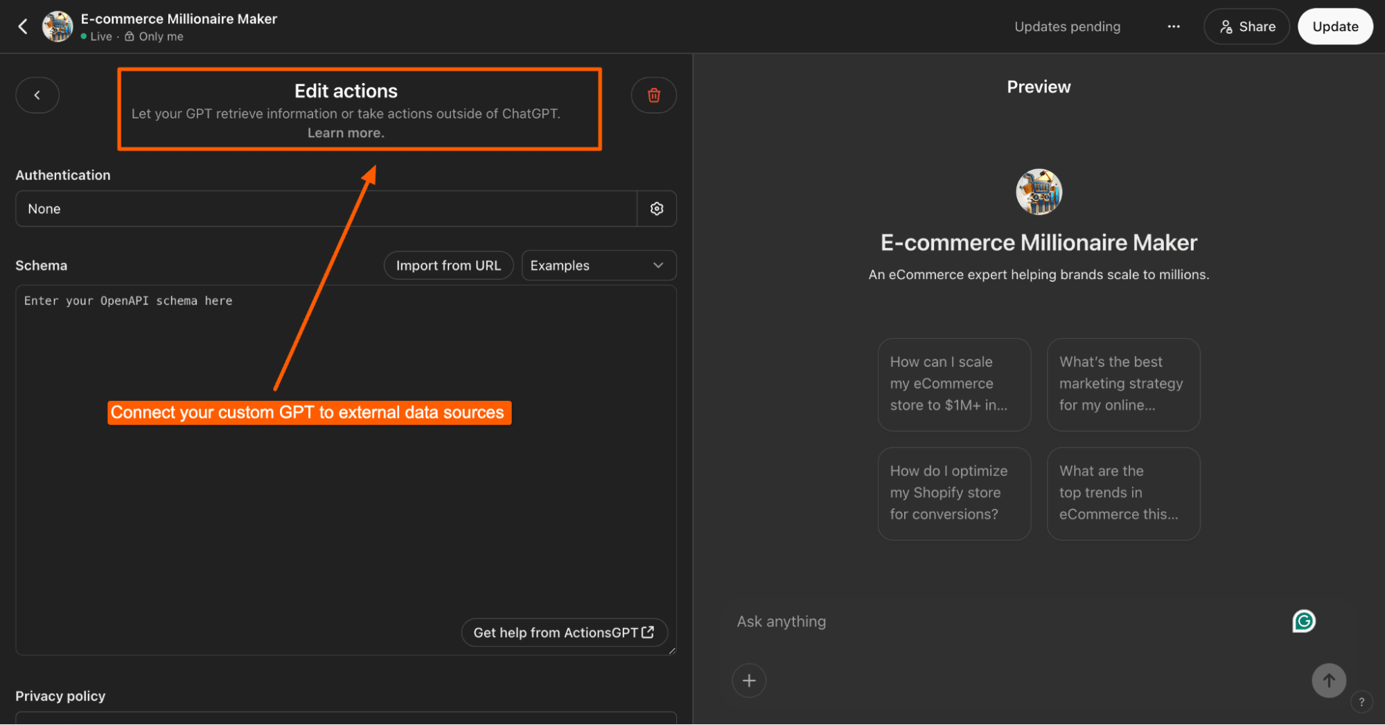 Connect custom GPT to external data sources