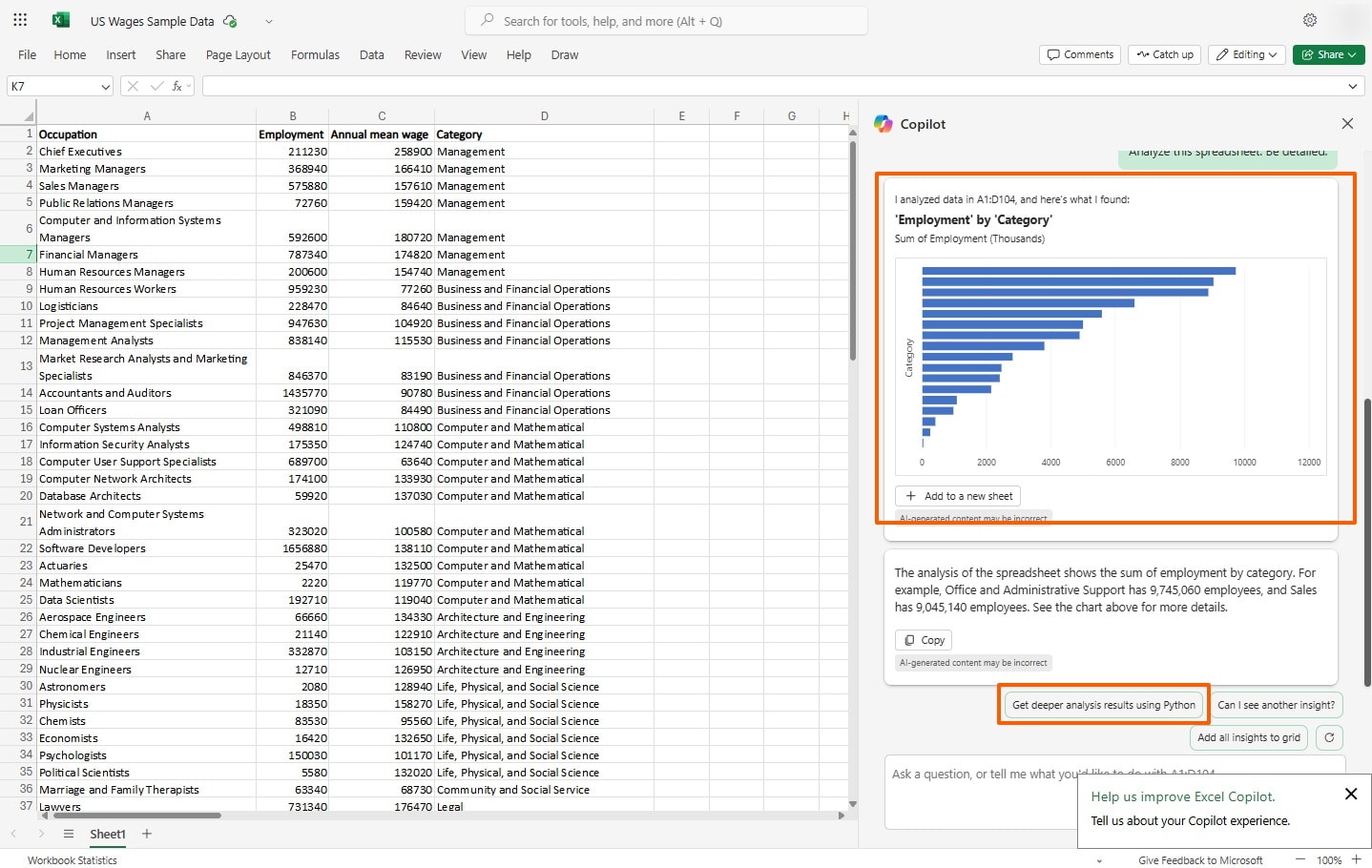 Excel spreadsheet and Copilot