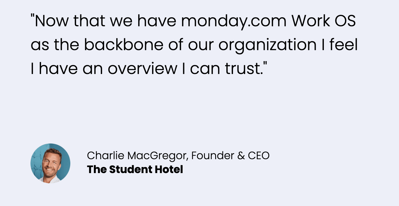 Monday.com testimonial: “Now that we have monday.com Work OS as the backbone of our organization I feel I have an overview I can trust”