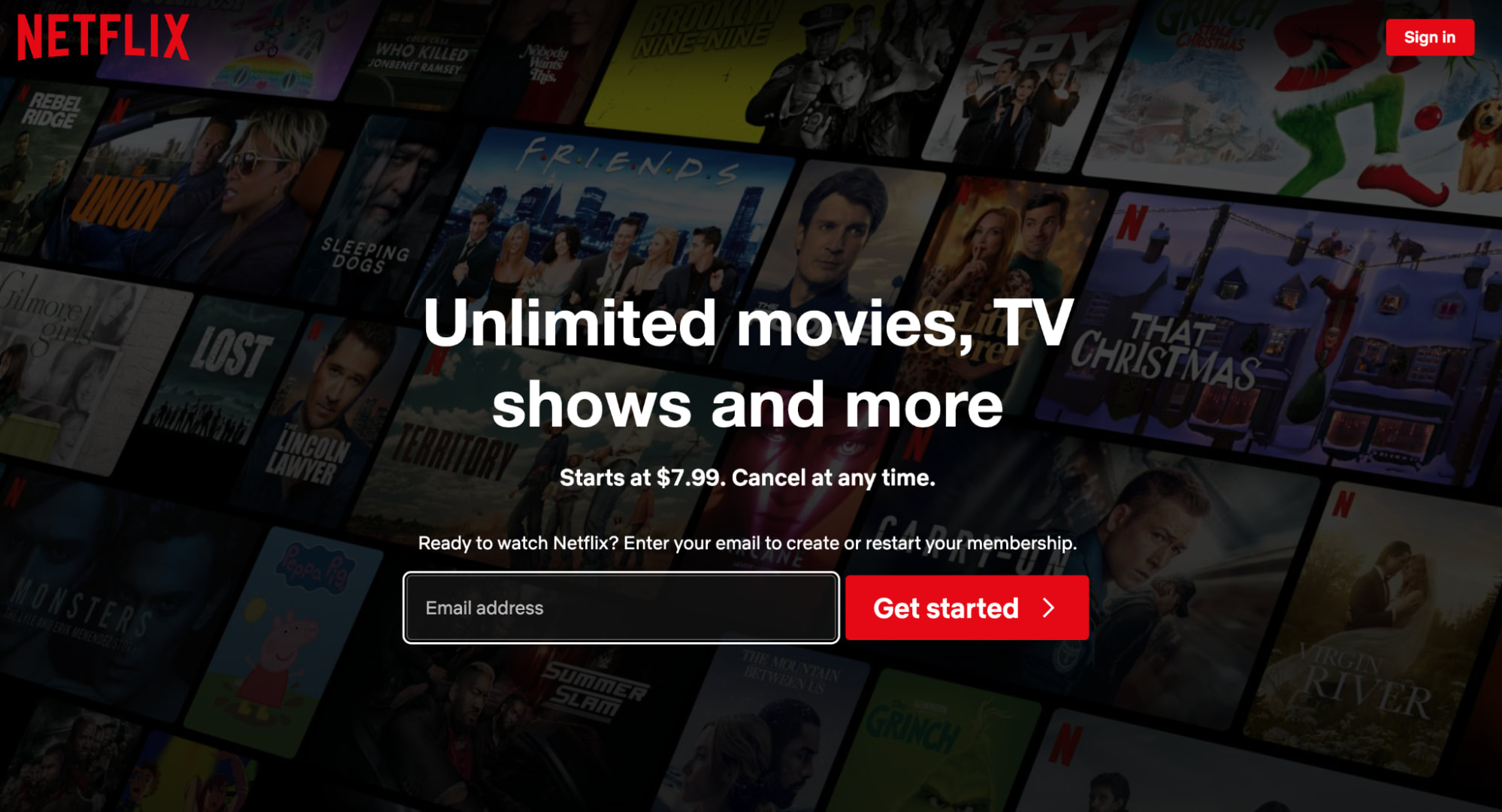 Netflix landing page