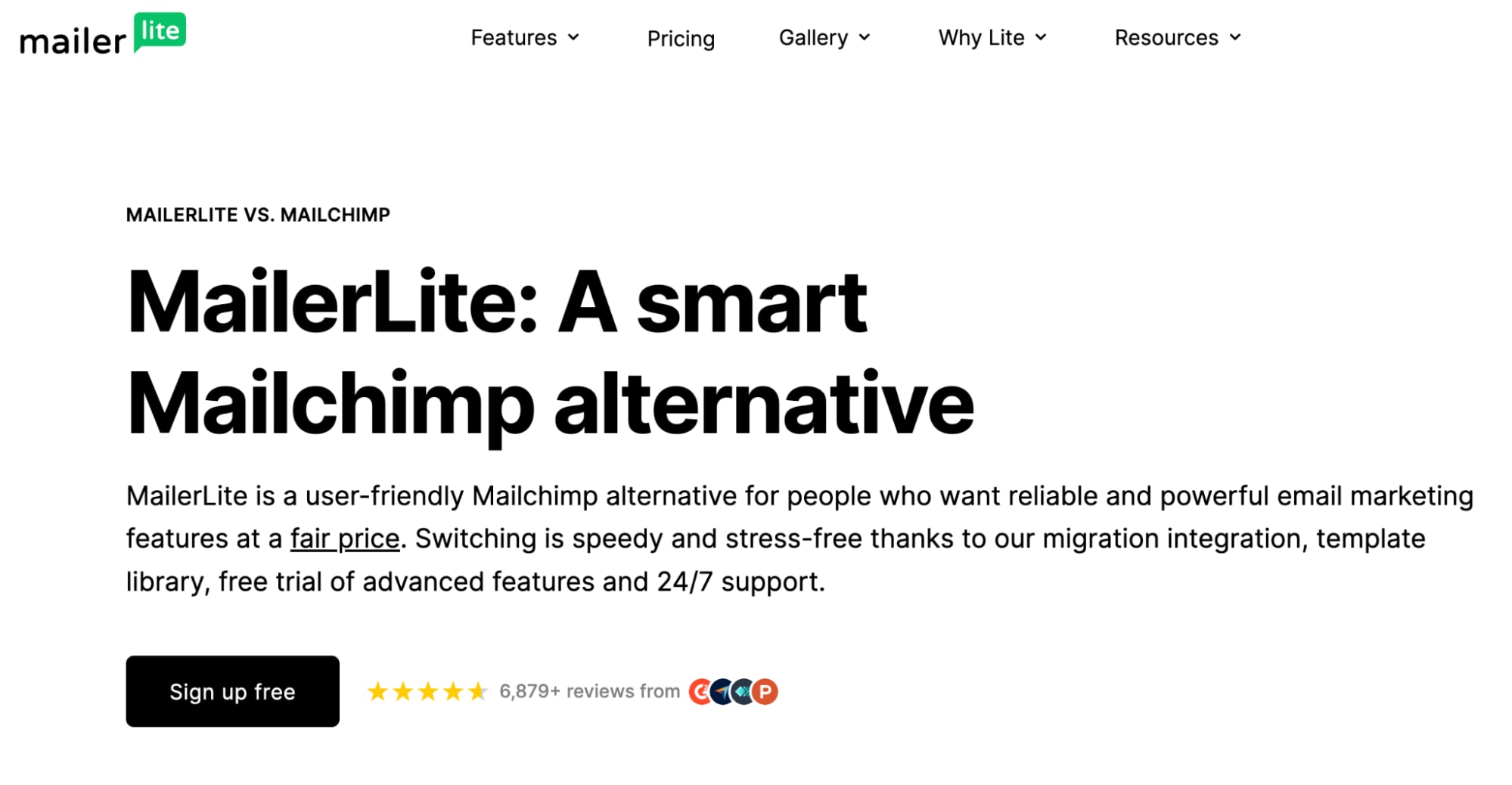 MailerLight landing page example