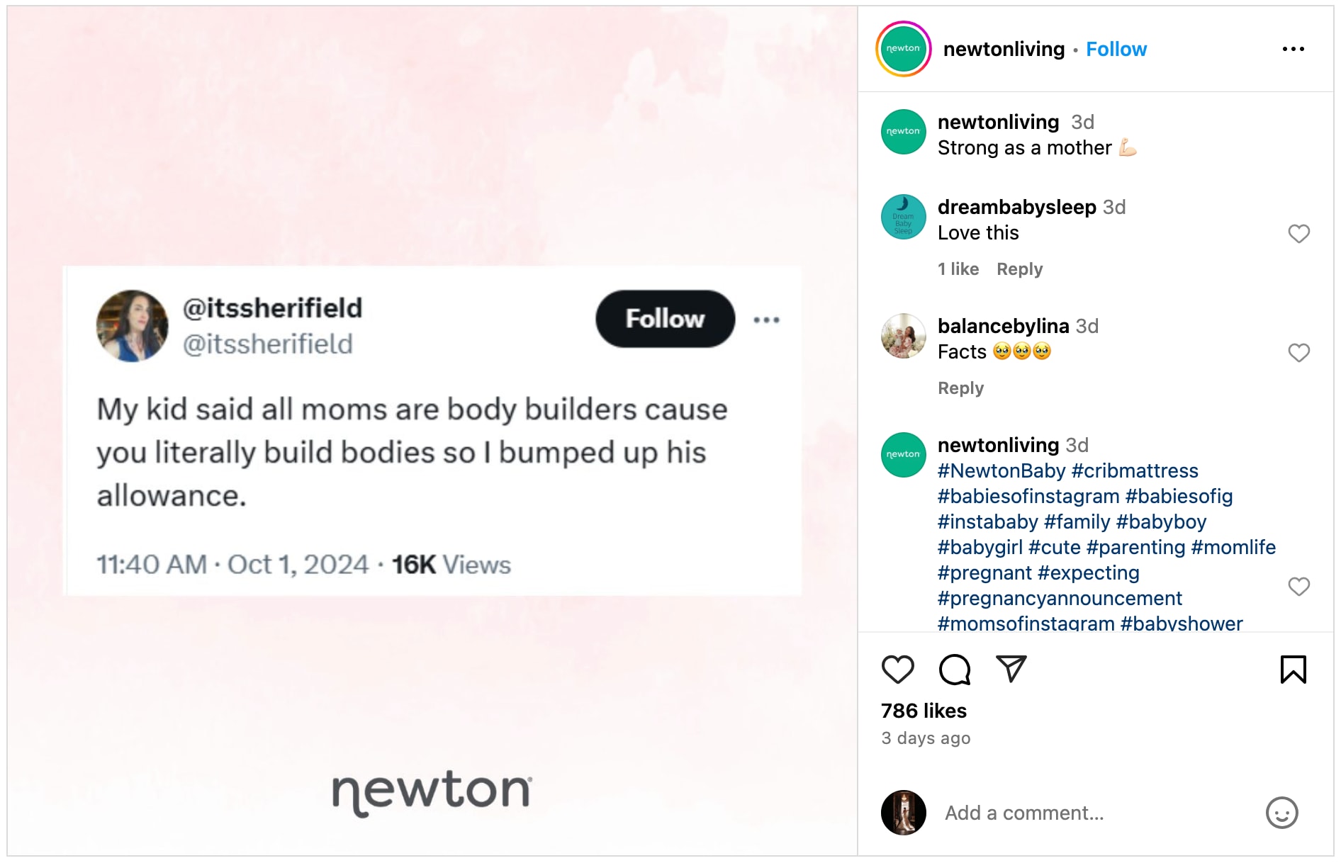 Newton shares industry-related UGC on Instagram