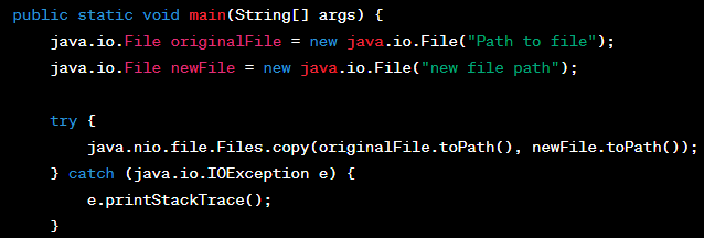 Example of Java code to copy a file. 