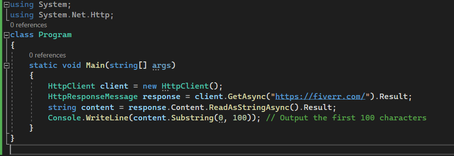 C# code showing a main method that reads data from a URL.