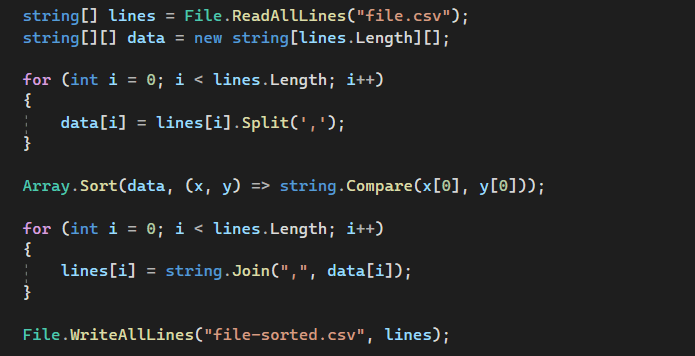 C# code to sort lines in a file.