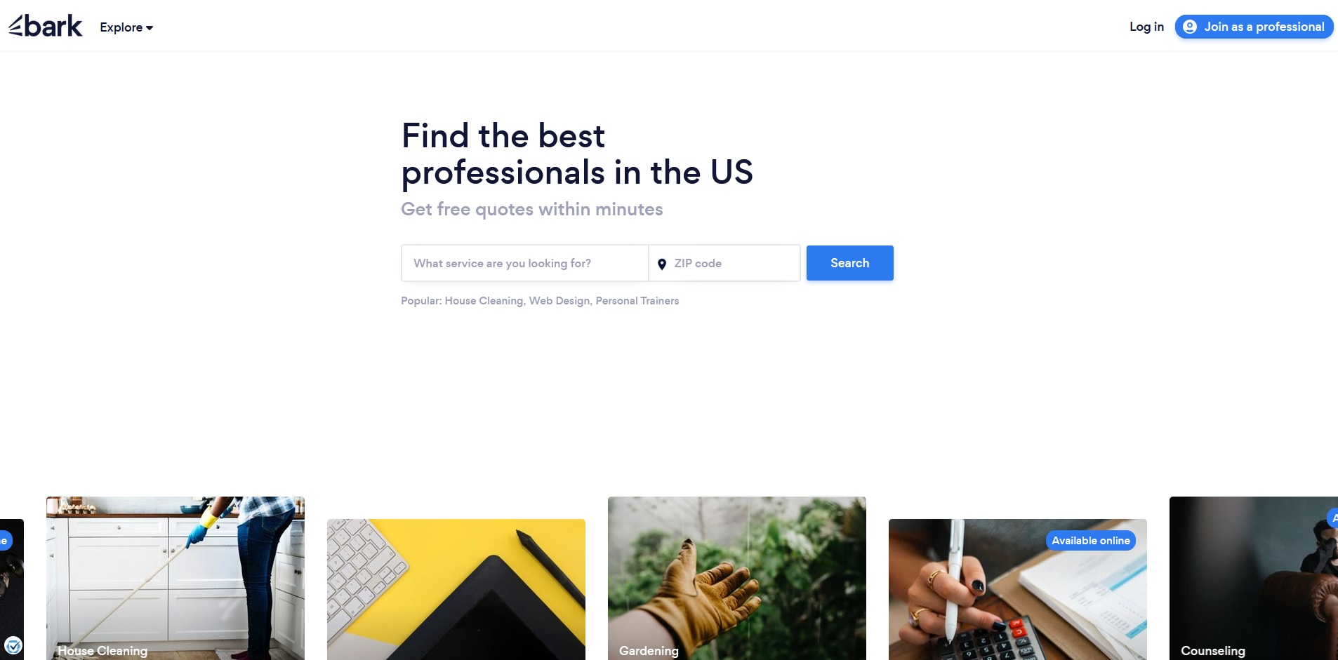 Bark's landing page