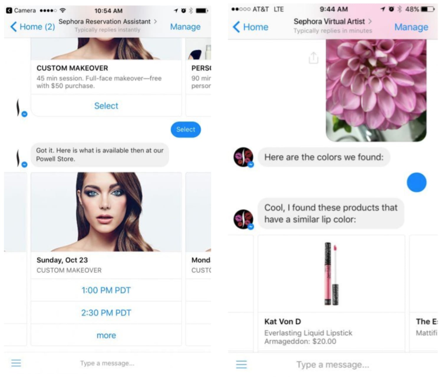 Sephora’s virtual assistant and reservation assistant chatbot