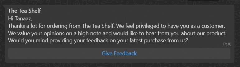 The Tea Shelf’s WhatsApp chatbot