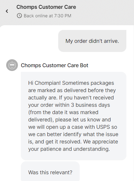 Chomp’s customer care bot