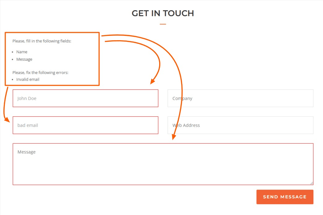 Web form showing data validation errors
