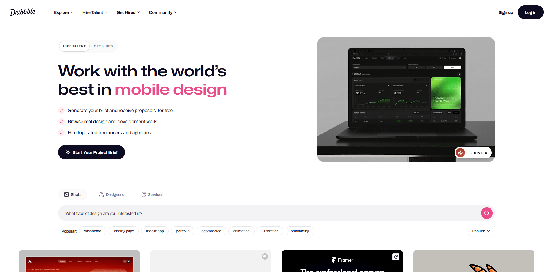 Dribbble's Landing Page