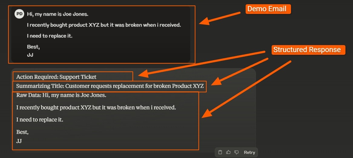 Example of a possible AI response in an AI automation.
