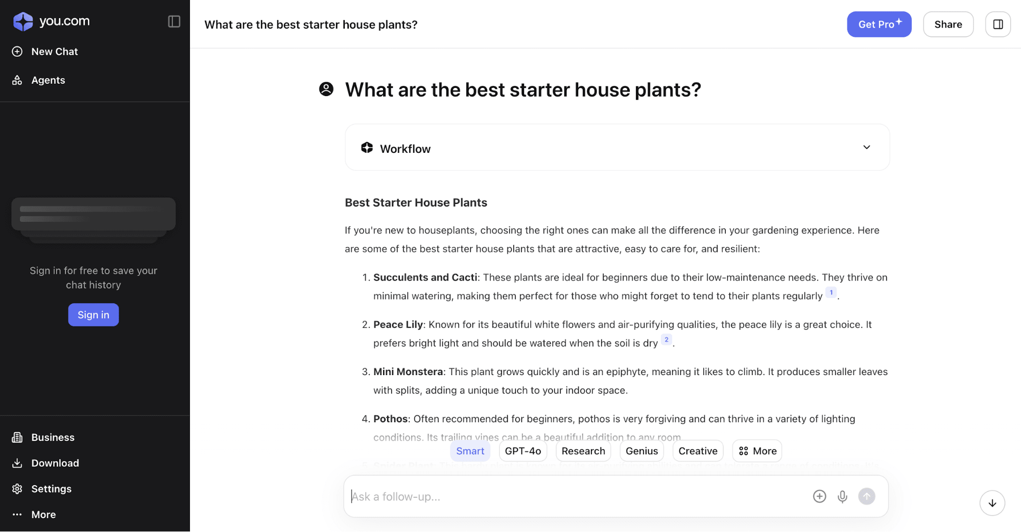 You.com’s interface