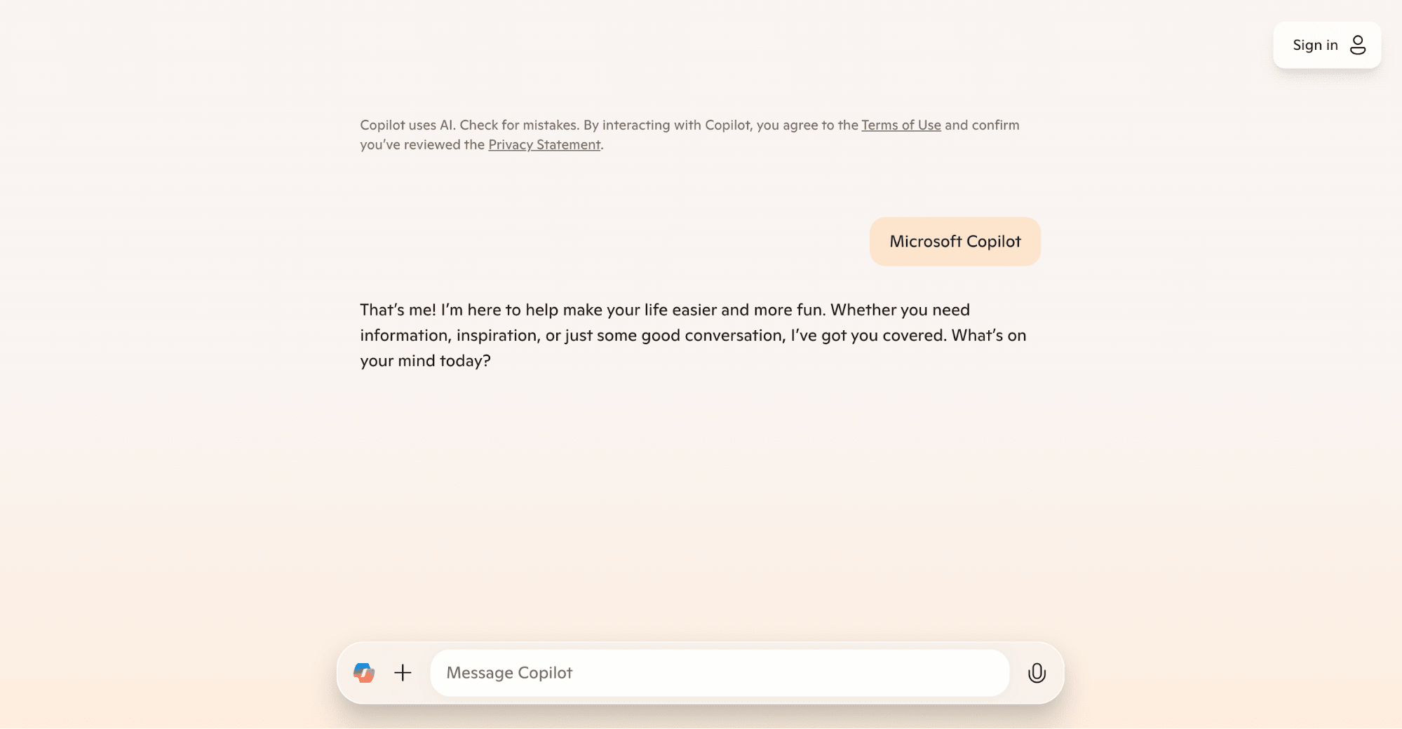 Copilot’s homepage