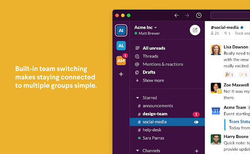 Example of an app, Slack, with great UI/UX design.
