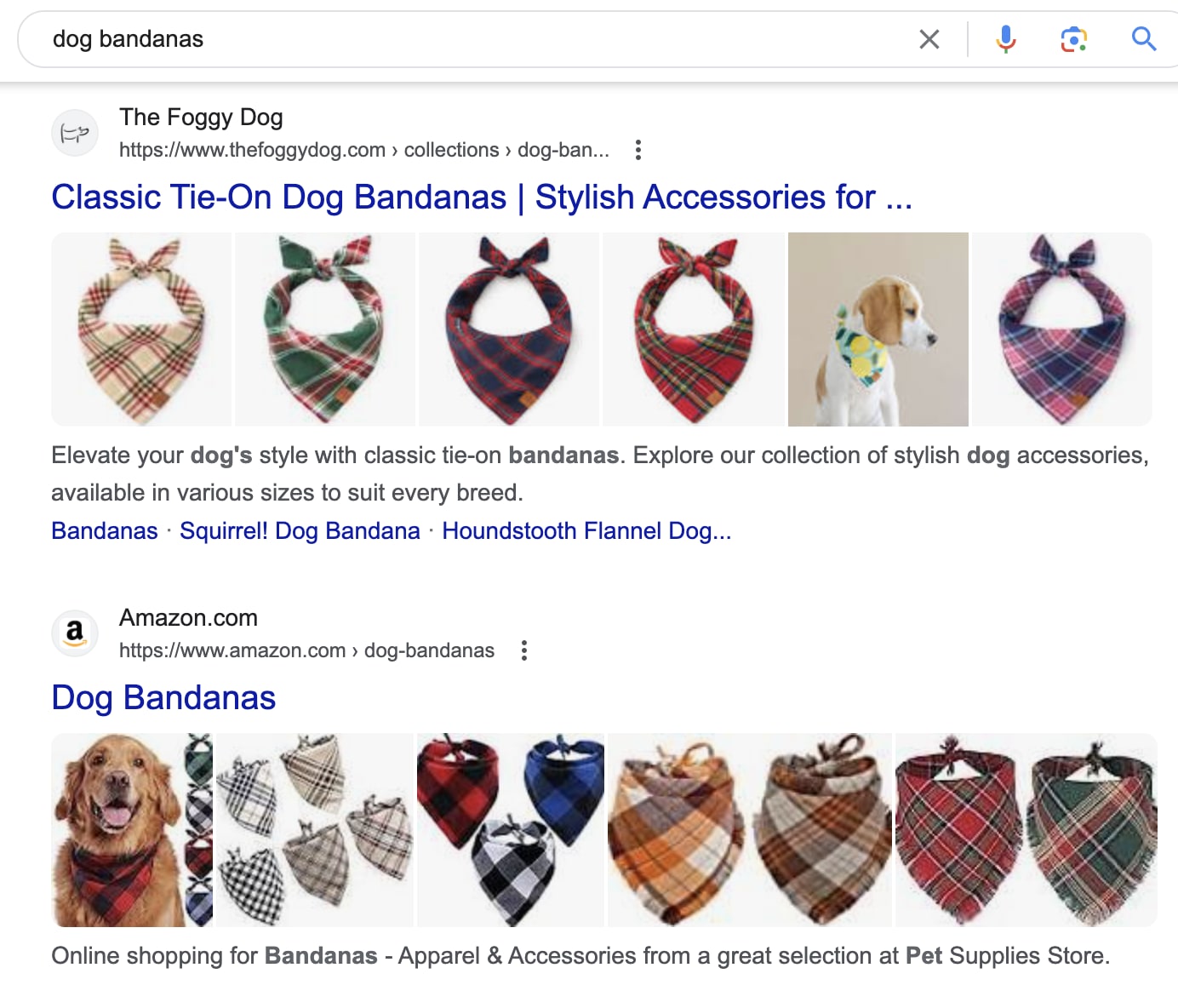 Google search for the term “dog bandanas.”