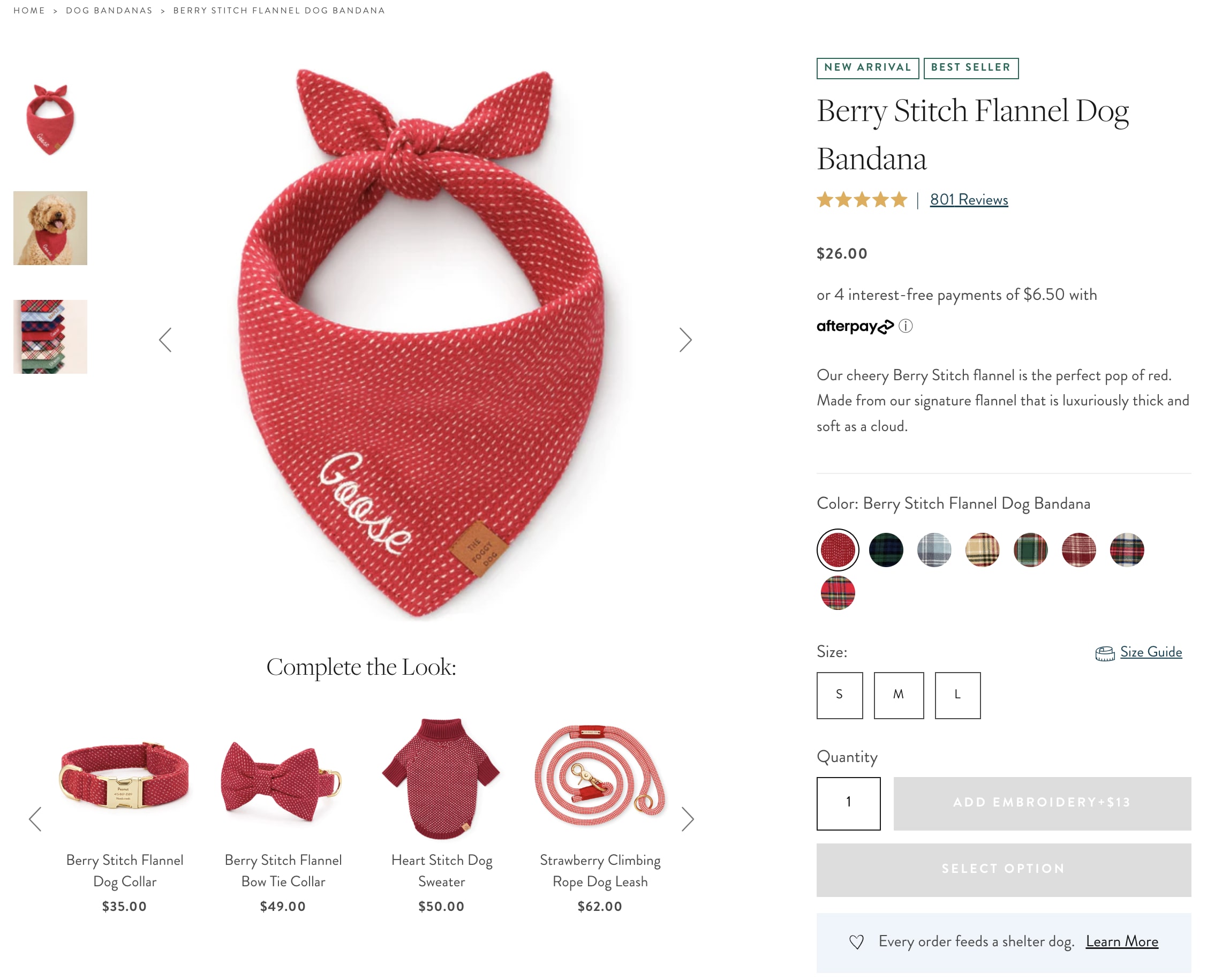 Product page for The Foggy Dog pet bandana.