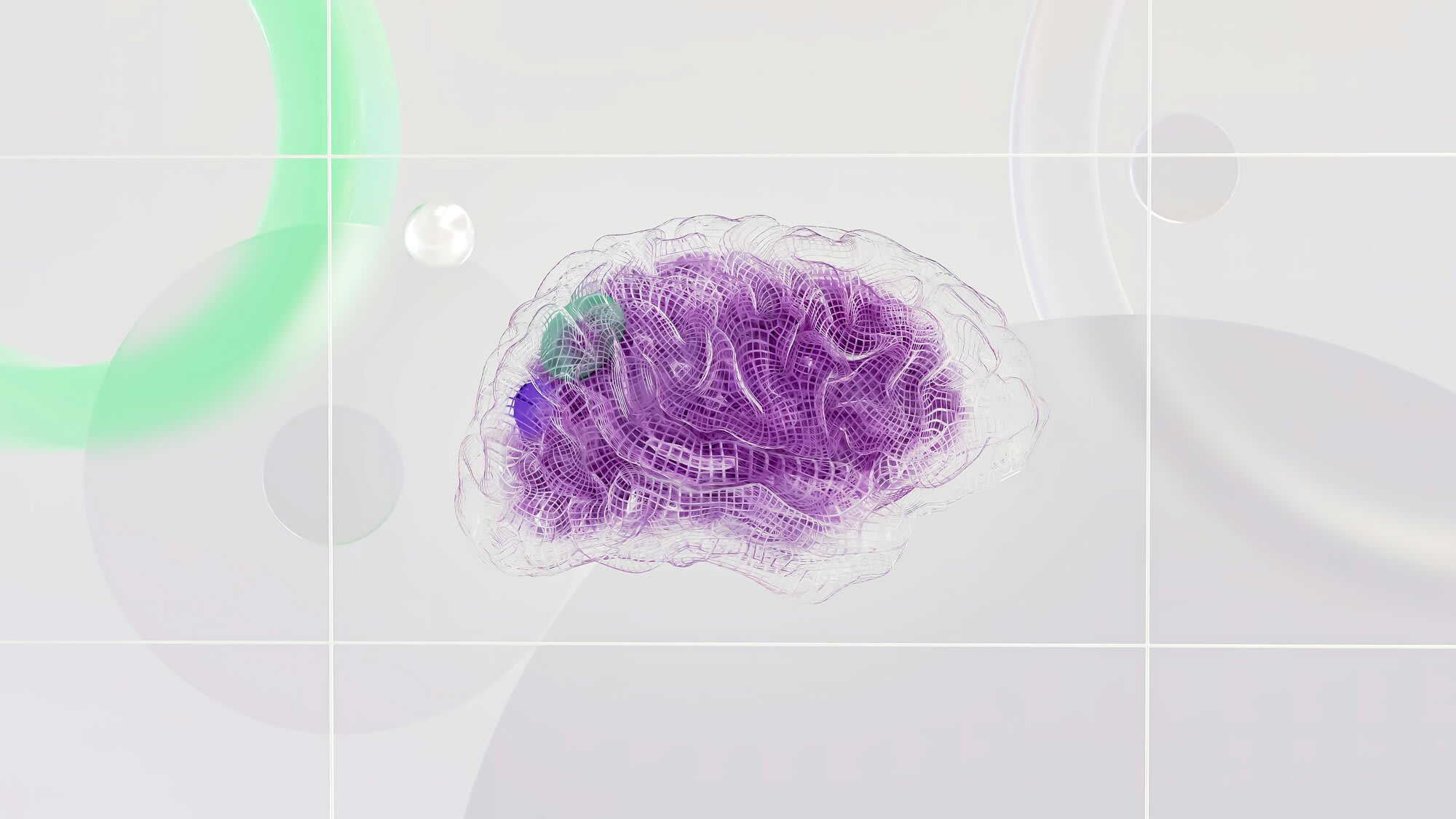 An abstract neon 3D render representation of a brain