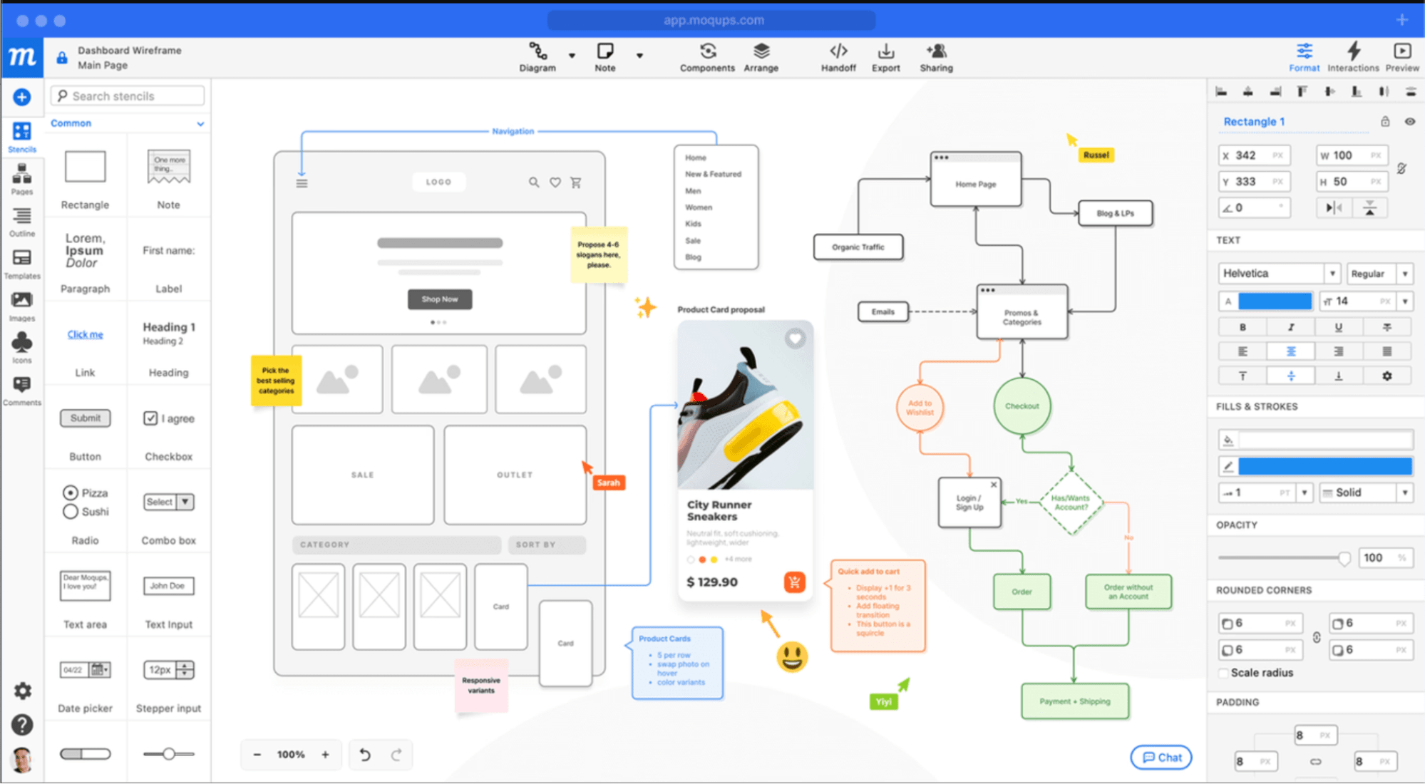 Moqups interface