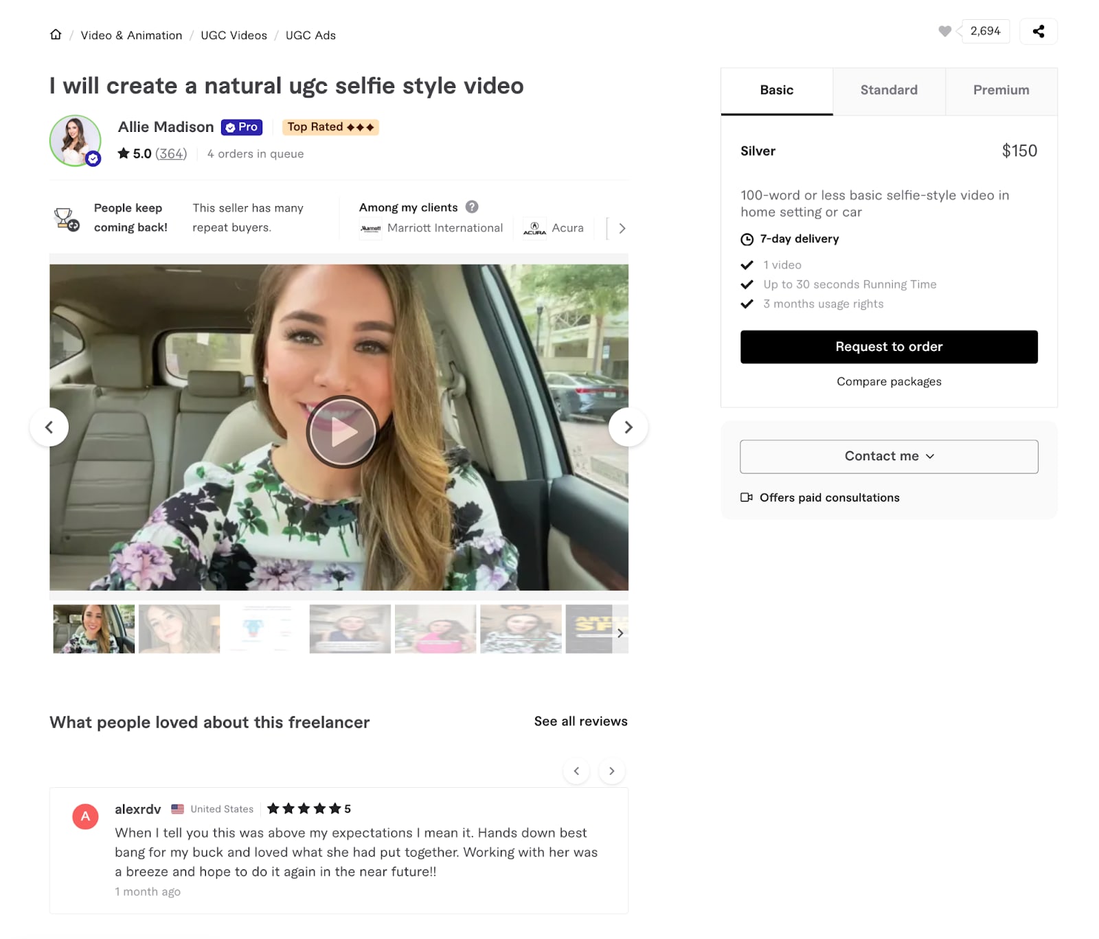 Fiverr Pro Allie Madison UGC Services profile
