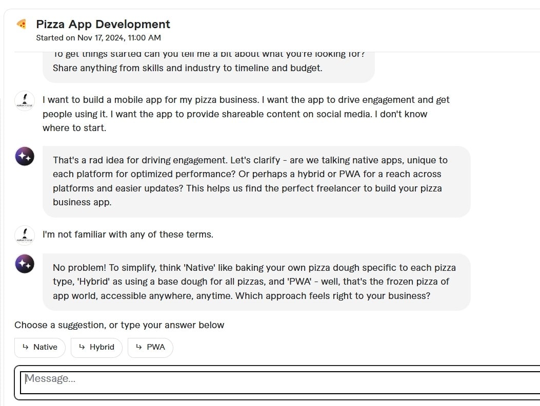 Fiverr Neo conversation on Fiverr