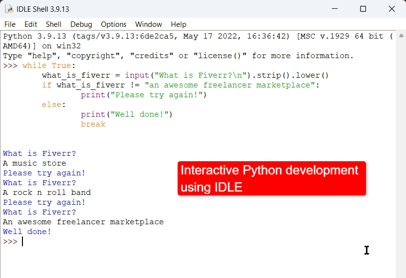 Running Python interactively in IDLE.