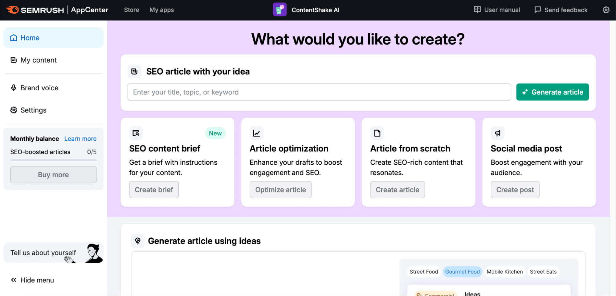 ContentShake AI dashboard