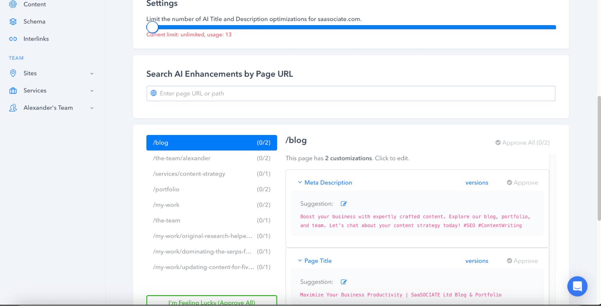 Alli AI meta-description recommendations