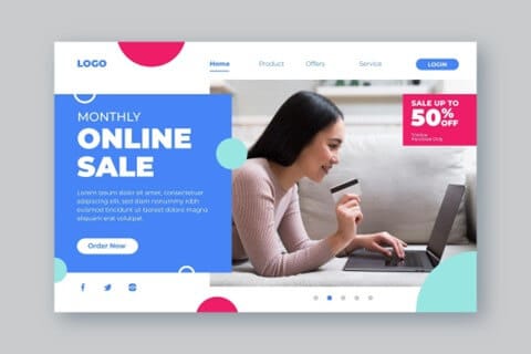 An online sale pop-up ad featuring a woman holding a credit card.