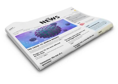Folded newspaper on white background