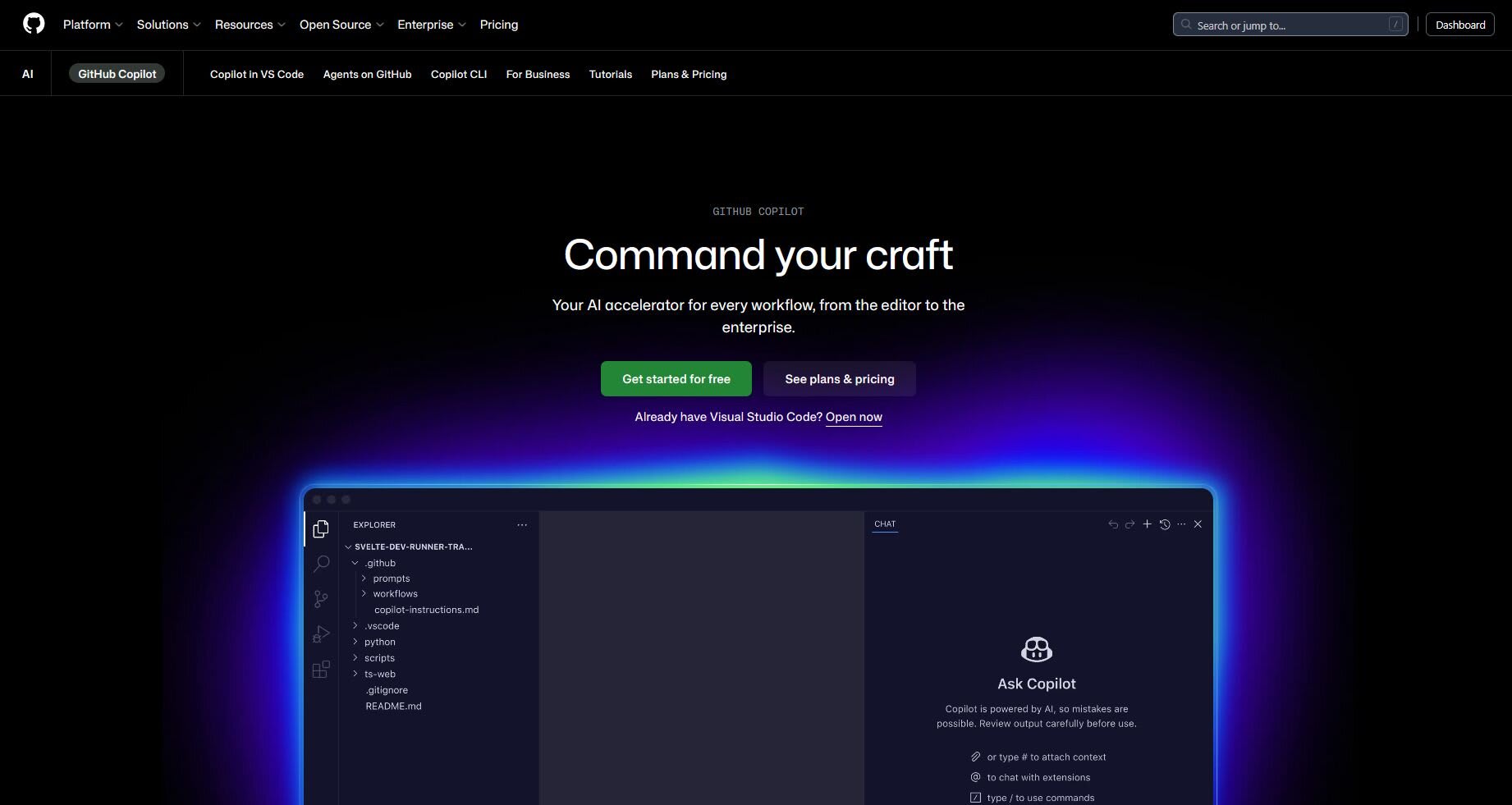 Github Copilot front page