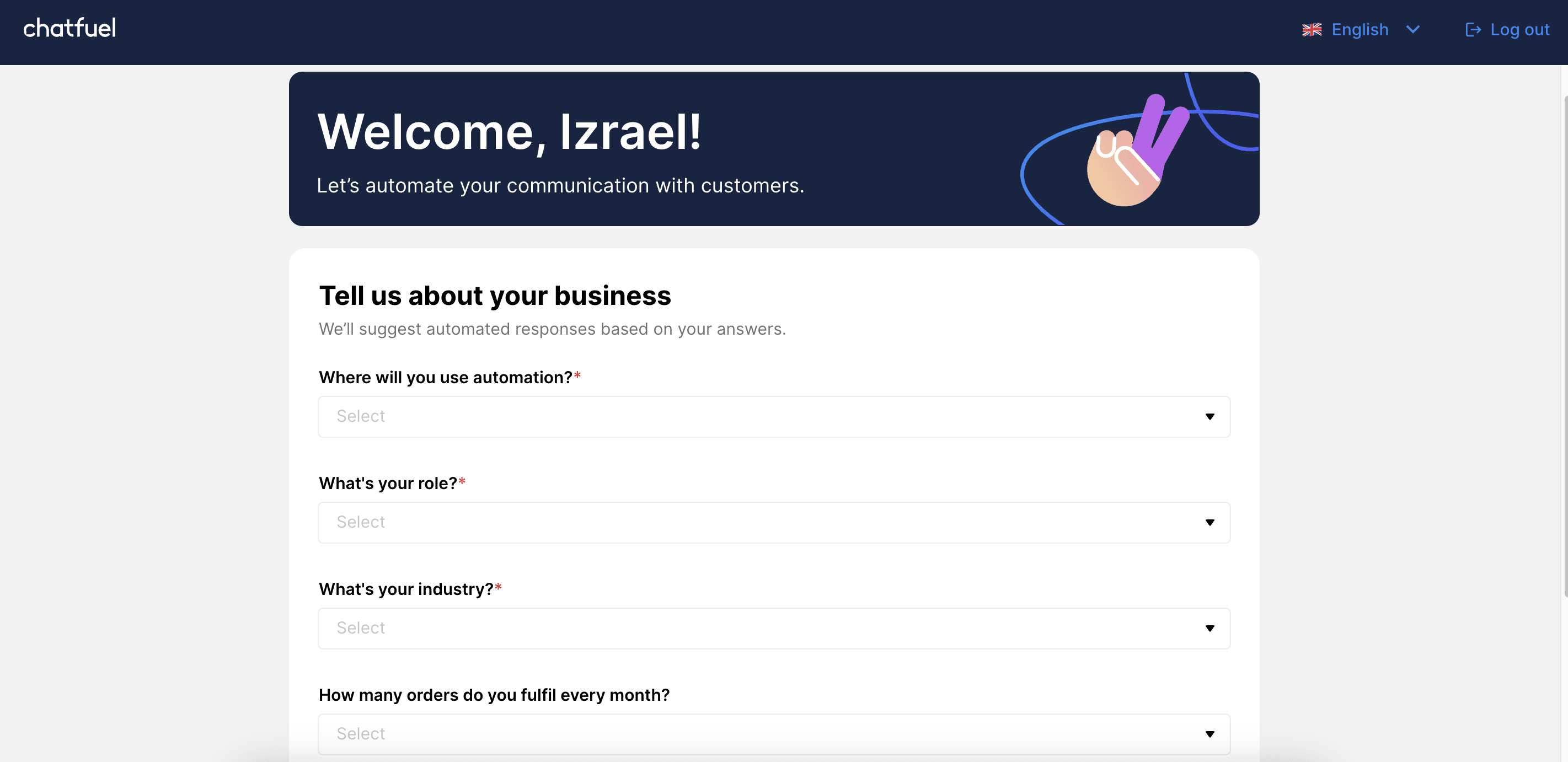 Onboarding form on Chatfuel