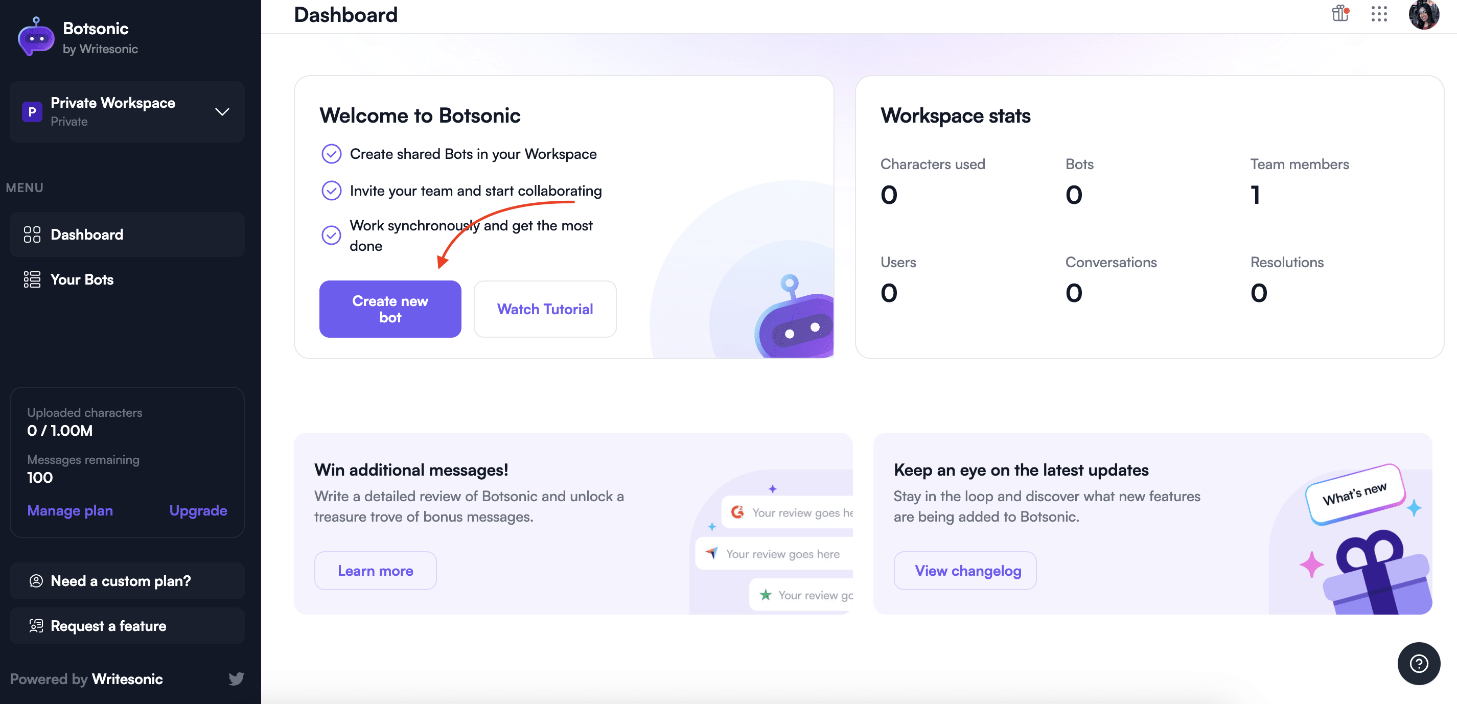 Botsonic sign up page