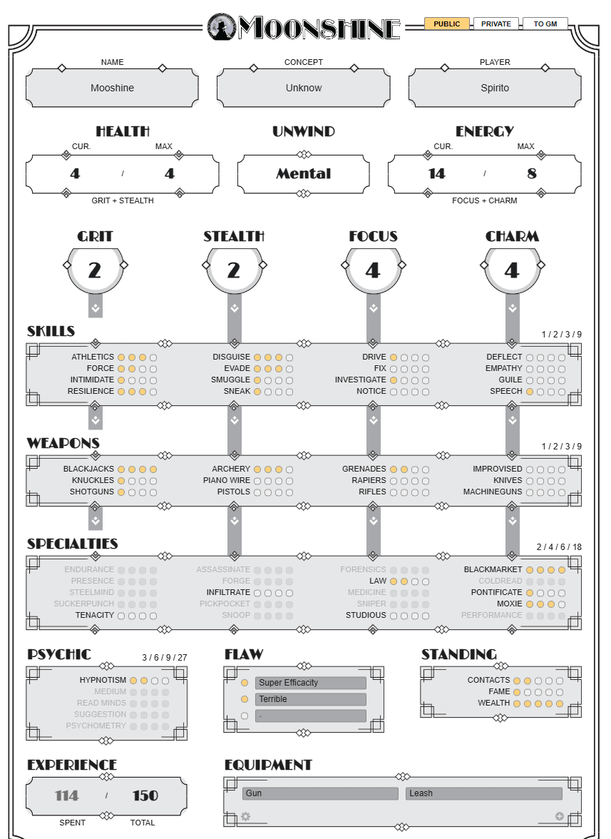 Moonshine v2 - Character Sheet