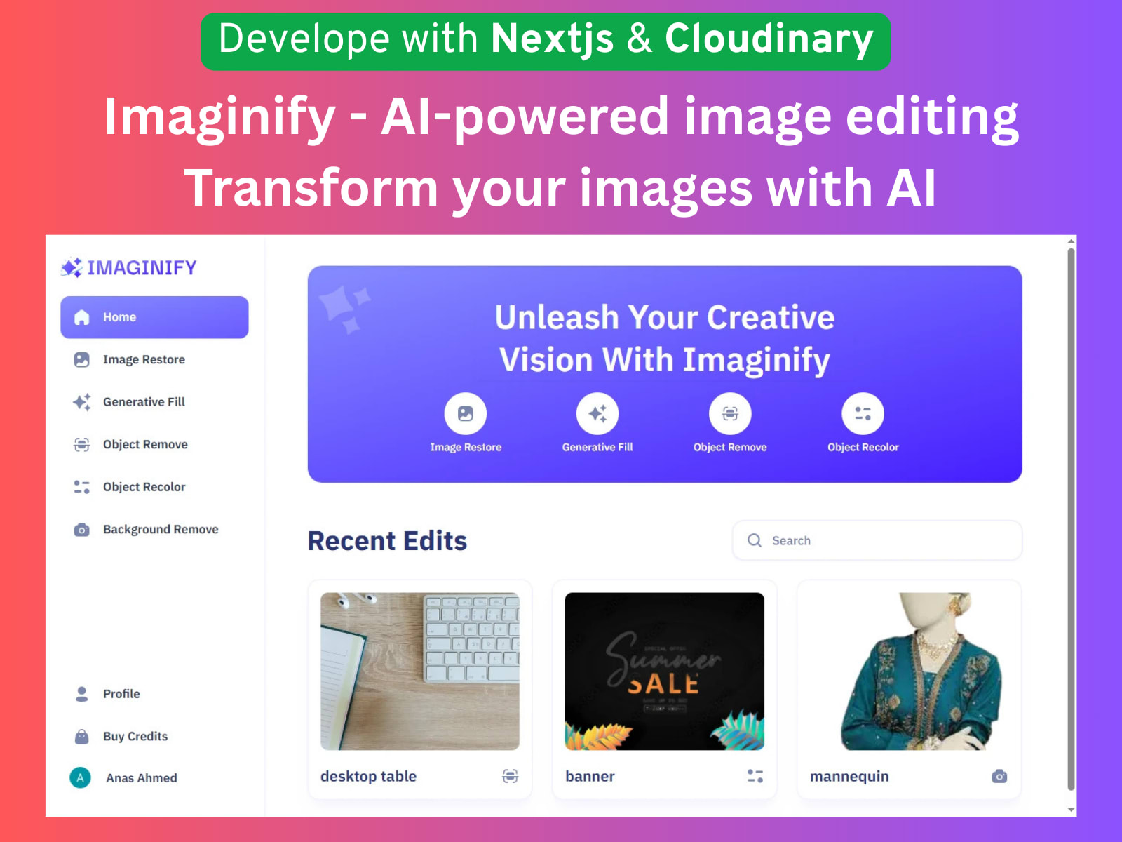 Imaginify - AI-powered image editing in Nextjs