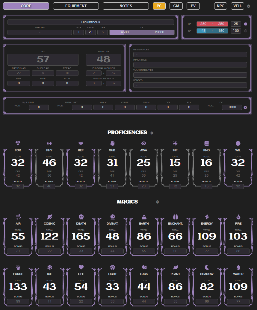 Hickintheuk - Character Sheet