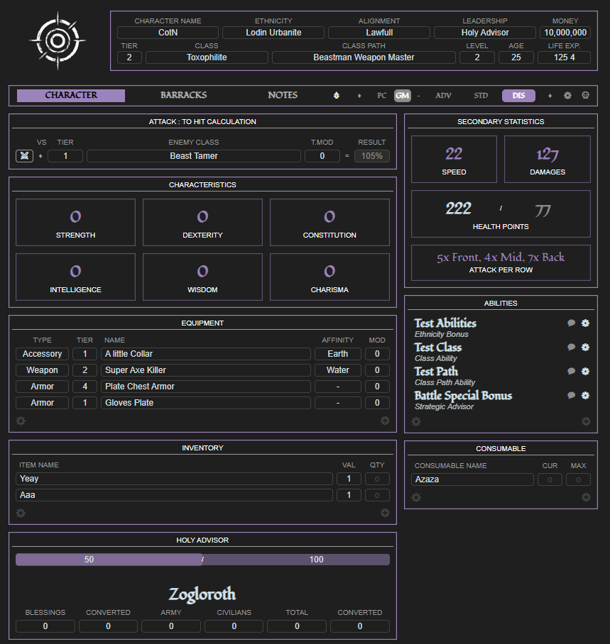 Children of the Nether - Character Sheet