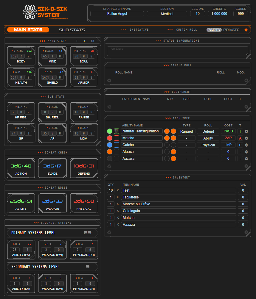 Fallen Angel - Character Sheet