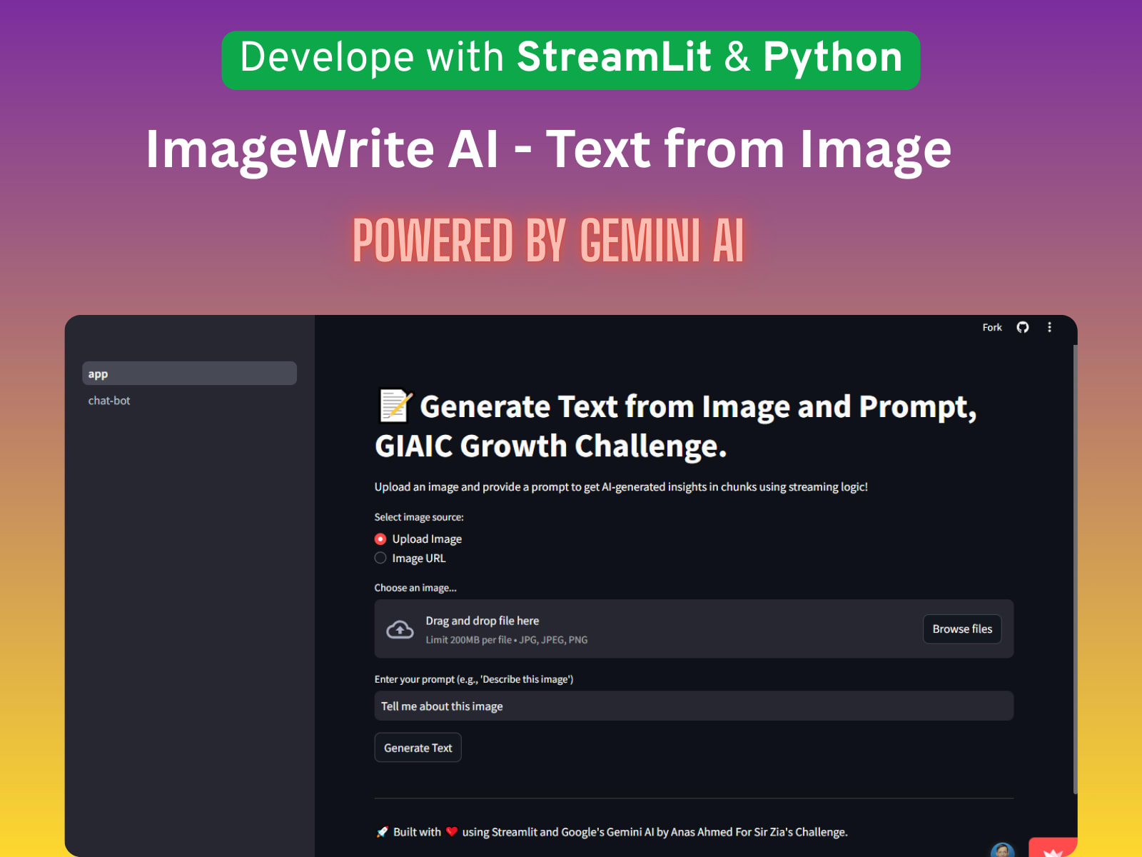 ImageWrite.ai, Image to text and chatbot in python