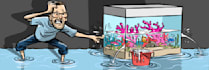 draw a cartoon scene with people, objects, etc
