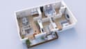 create a 3d floor plan with texture and furniture