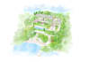 draw watercolor for your wedding venue, house, building, landscape illustration