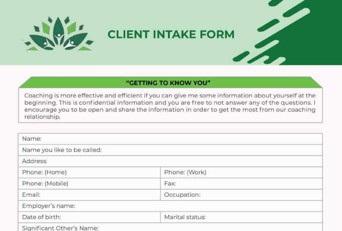 Design your client intake form by Venushvargas | Fiverr