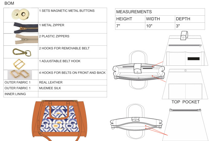 design all kinds of utility bag hand bag tech pack for manufacturing