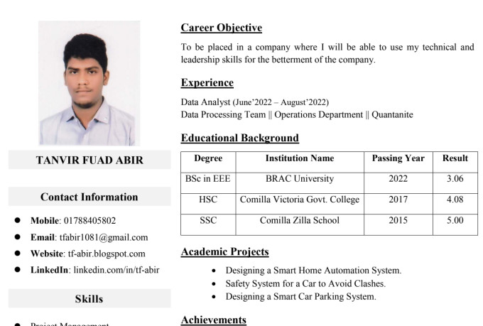 Prepare and edit your cv or resume according to your preference by ...