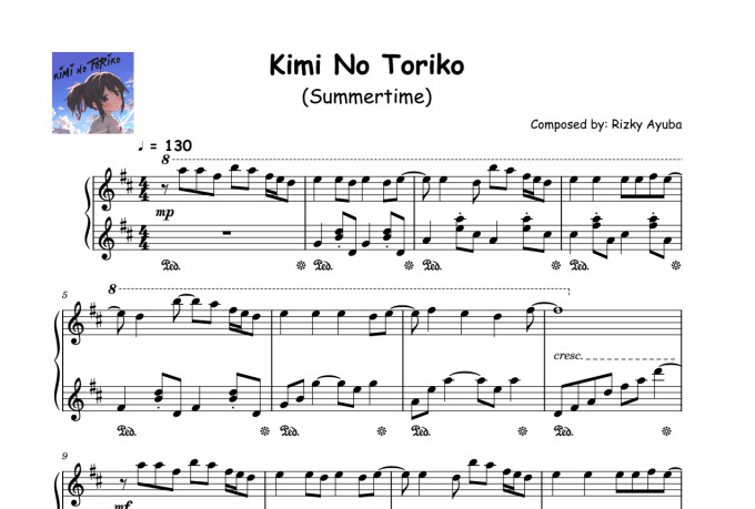 Play Summertime (Kimi no Toriko) Music Sheet